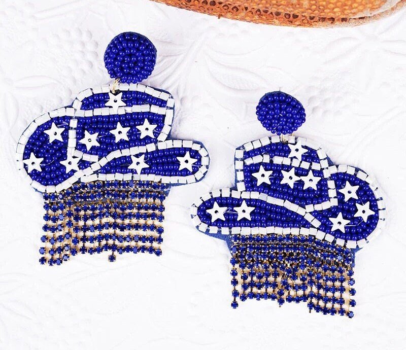 Beaded Stars Cowboy Hat Game Day Earrings | Choose Your Team Colors