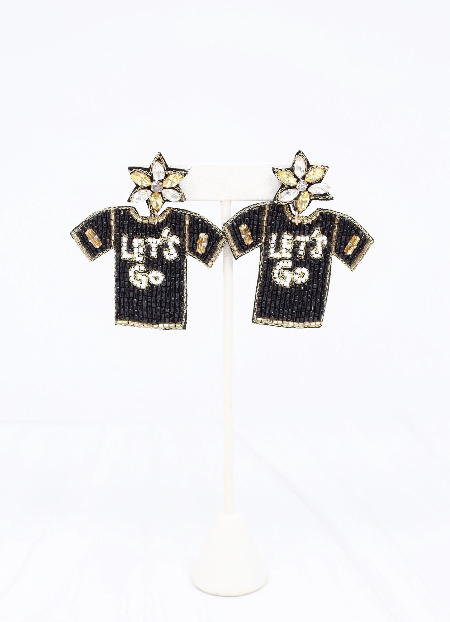 Beaded LET'S GO Football Jersey Game Day Earrings |