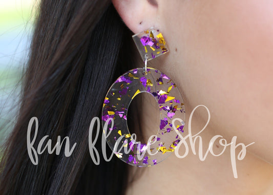 Purple and Gold Acrylic Drop Earrings