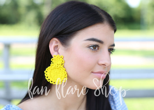 Beaded Yellow Statement Game Day Earrings / Team Colors