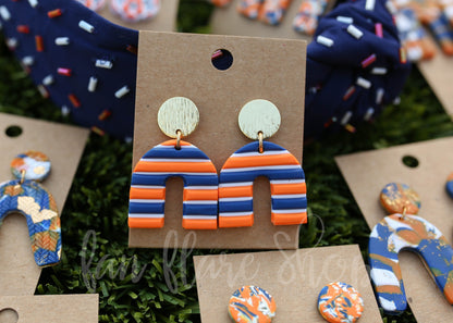 The Navy and Orange Stripe Collection | Game Day Clay Statement Earrings