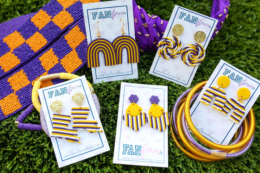 Purple and Gold Stripe Collection | Game Day Earrings