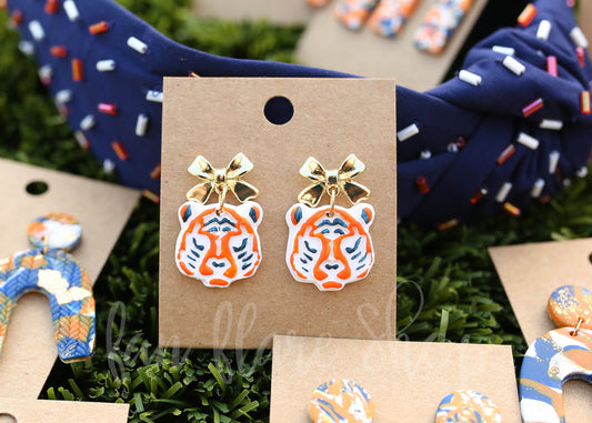 The Navy and Orange Marbled Drop Collection | Game Day Clay Statement Earrings