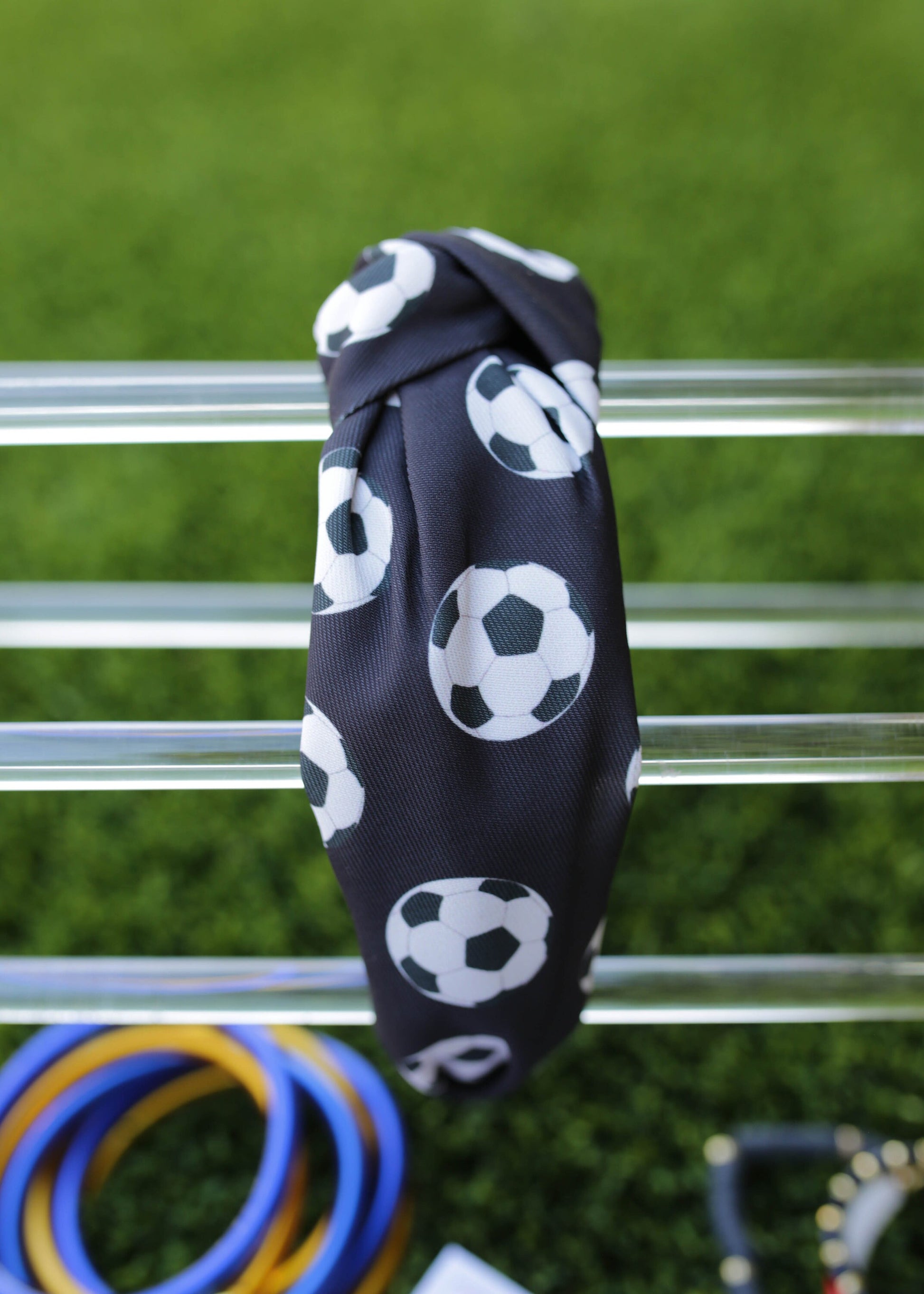 Beaded Soccer Game Day Knot Headband | White and Black