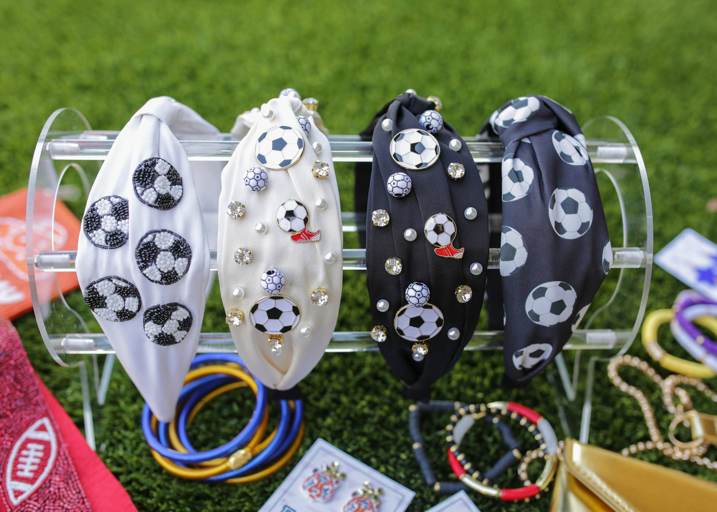 Beaded Soccer Game Day Knot Headband | White and Black