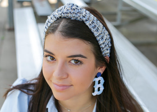 Navy + Light Blue Tweed Gameday Headband