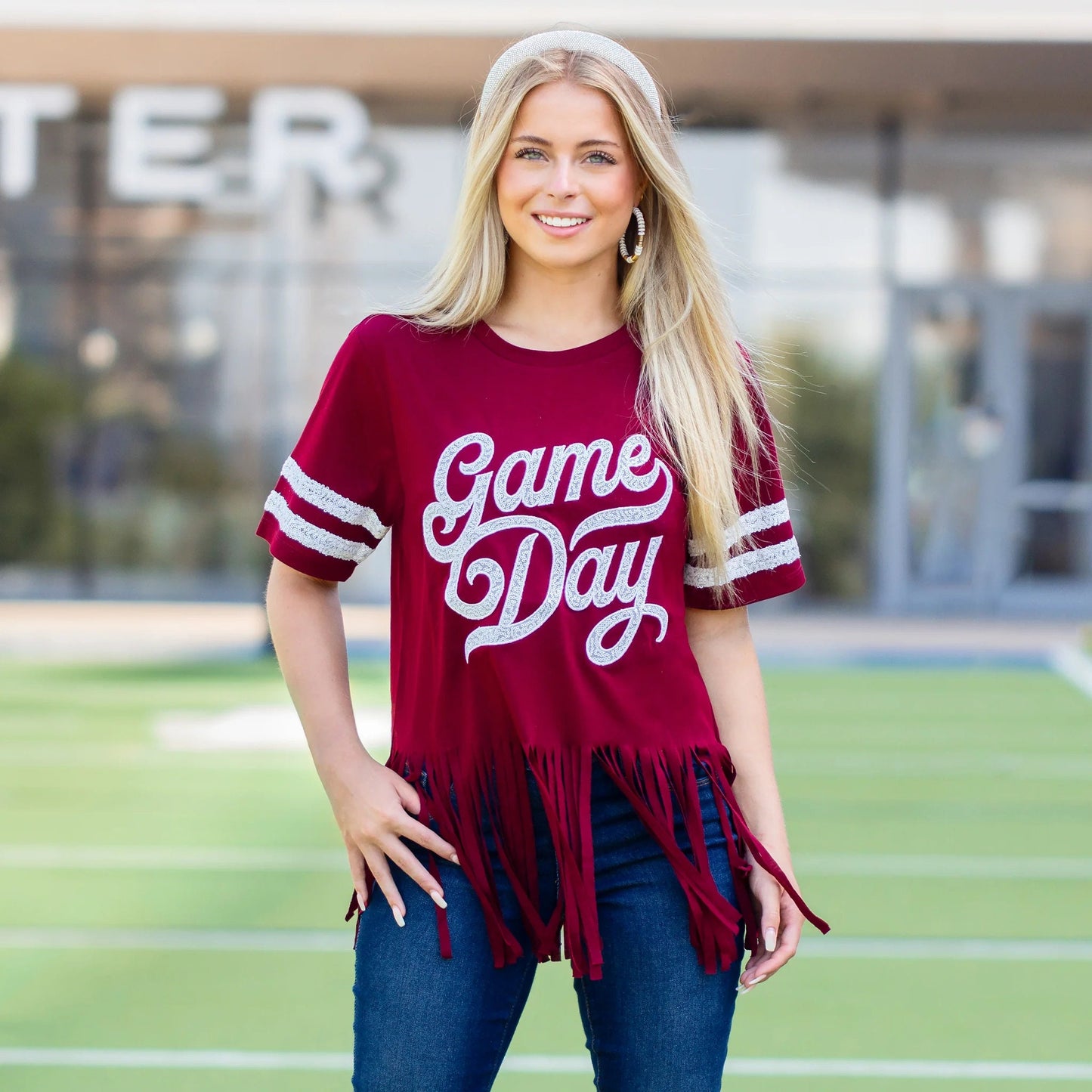 Game Day Fringe Sequin Shirt | Burgundy