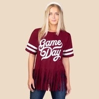 Game Day Fringe Sequin Shirt | Burgundy