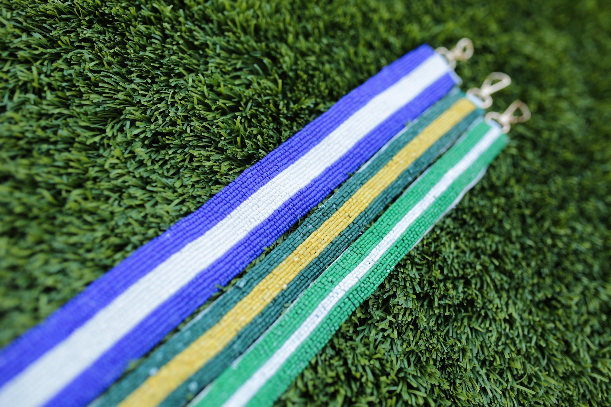 Stripe Beaded Football Game Day Purse Strap | Seed Bead