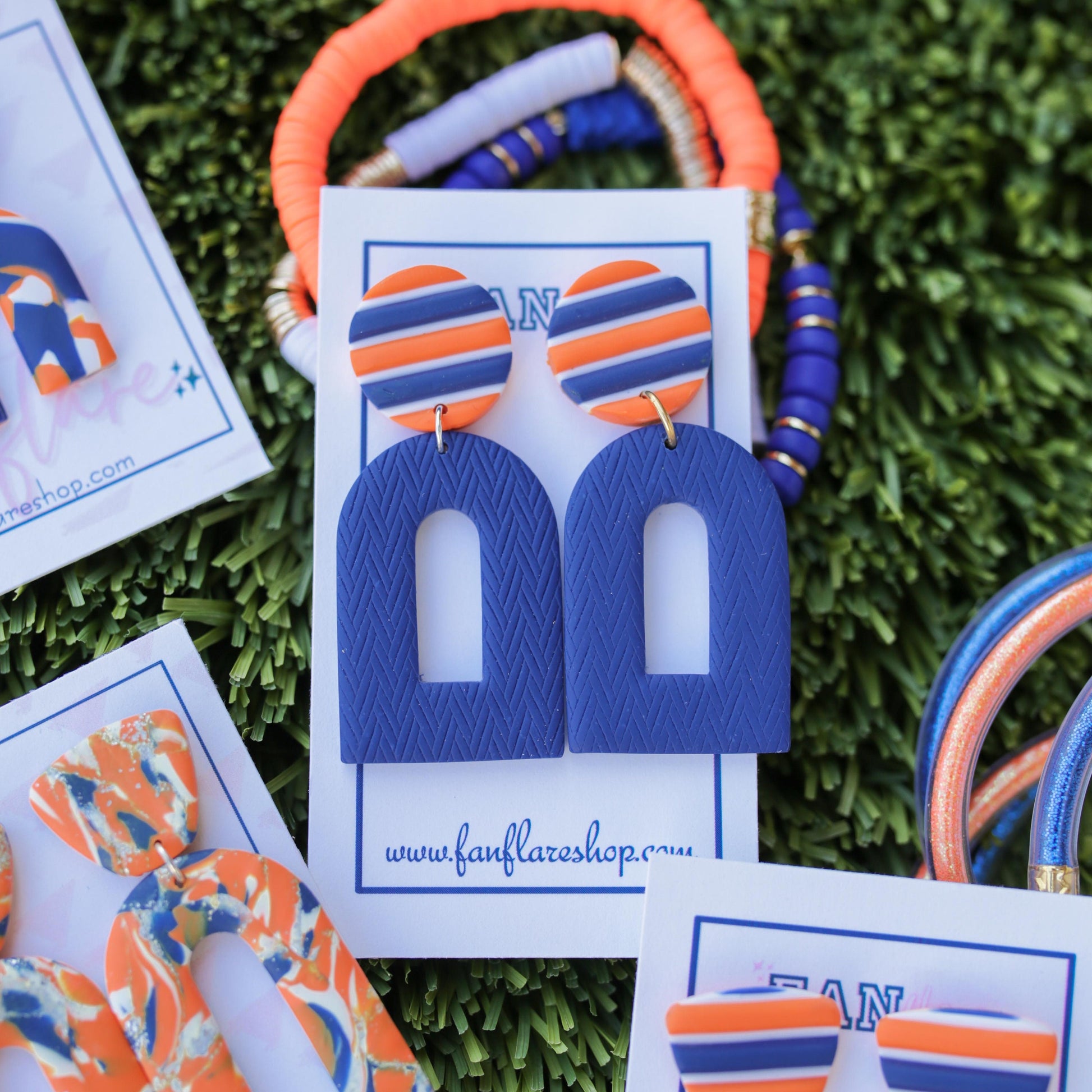 The Navy and Orange Stripe Collection | Game Day Clay Statement Earrings