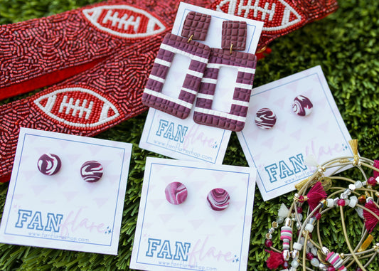 The Maroon + White Studs Collection | Game Day Clay Earrings