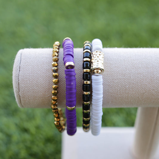 Purple + Black Game Day Stretch Bracelet Stacks