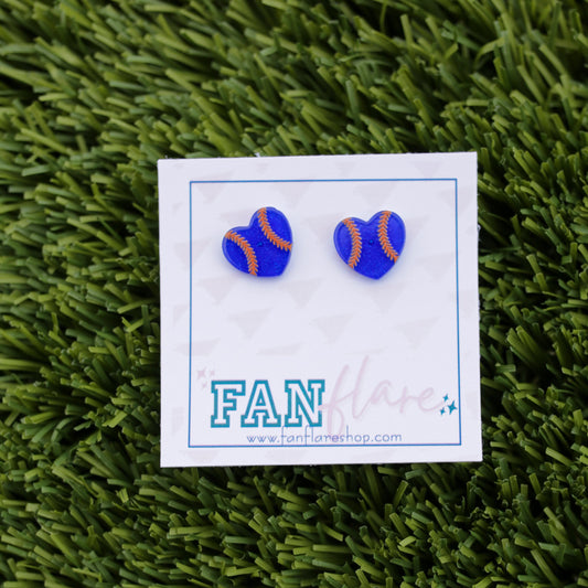 Acrylic Blue and Orange Baseball Stud Game Day Earrings