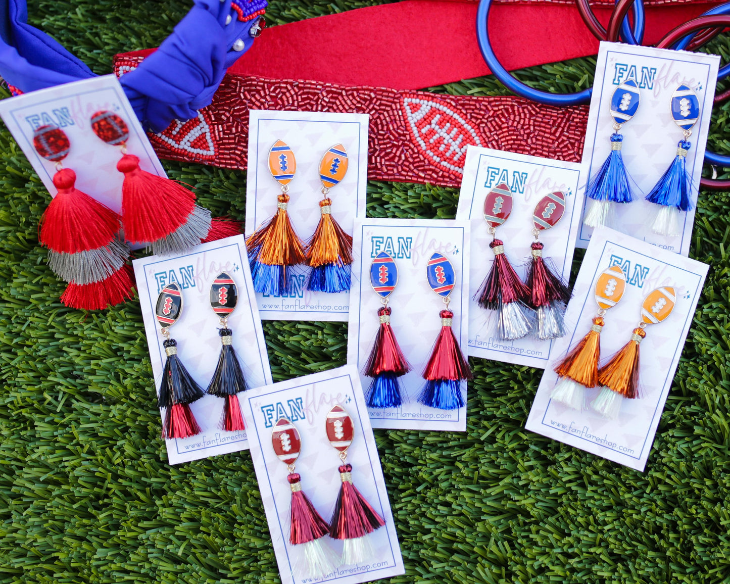 Football Earrings, Game Day Earrings, Tassel Earrings, Team Color Earrings