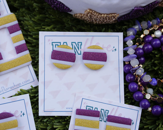 White + Purple + Gold Striped Collection | Game Day Earrings