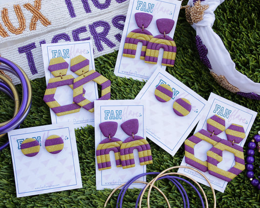 Purple + Gold Striped Collection | Game Day Earrings