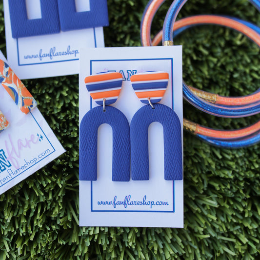 The Navy and Orange Stripe Collection | Game Day Clay Statement Earrings