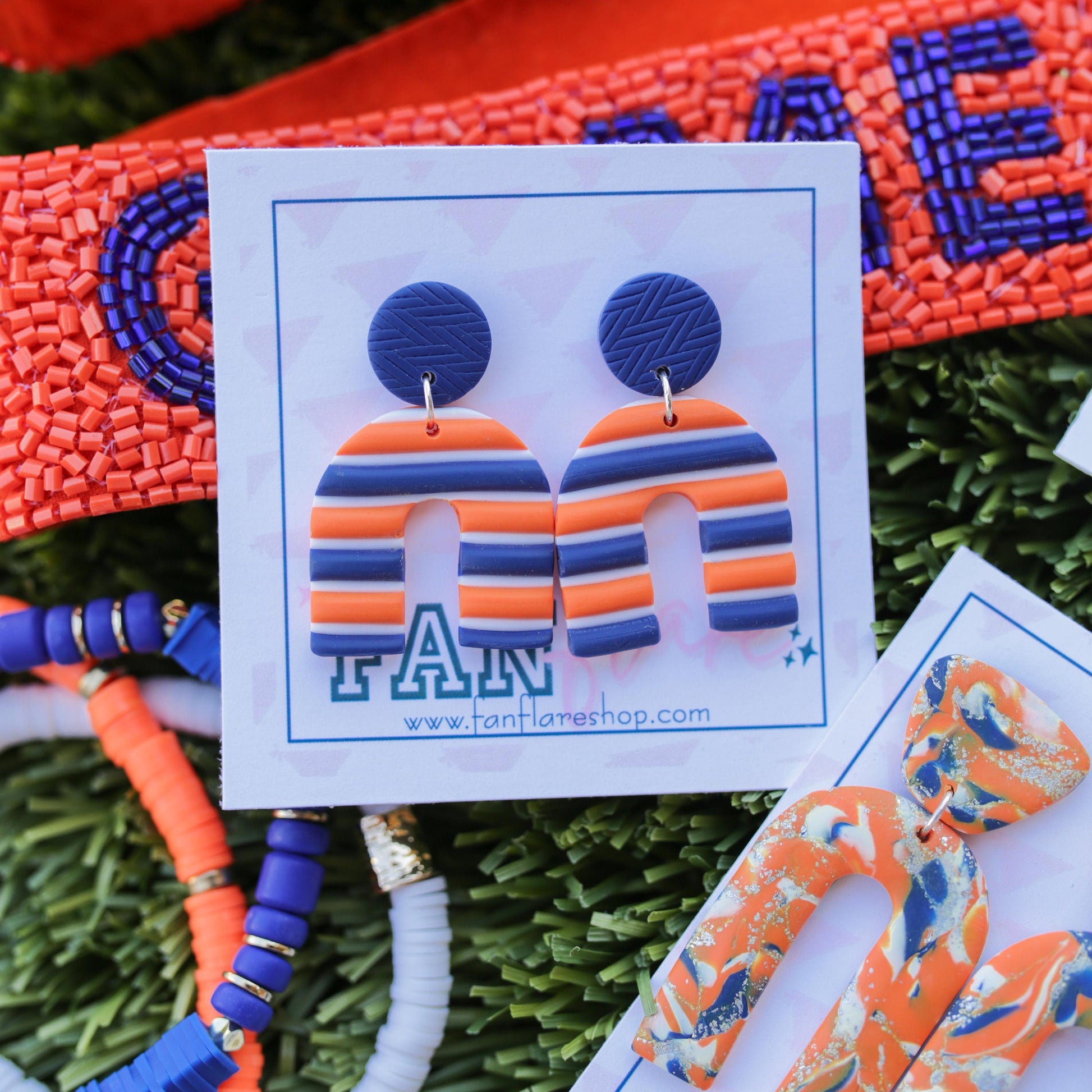 The Navy and Orange Stripe Collection | Game Day Clay Statement Earrings