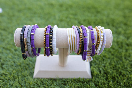 Purple + Black Game Day Stretch Bracelet Stacks