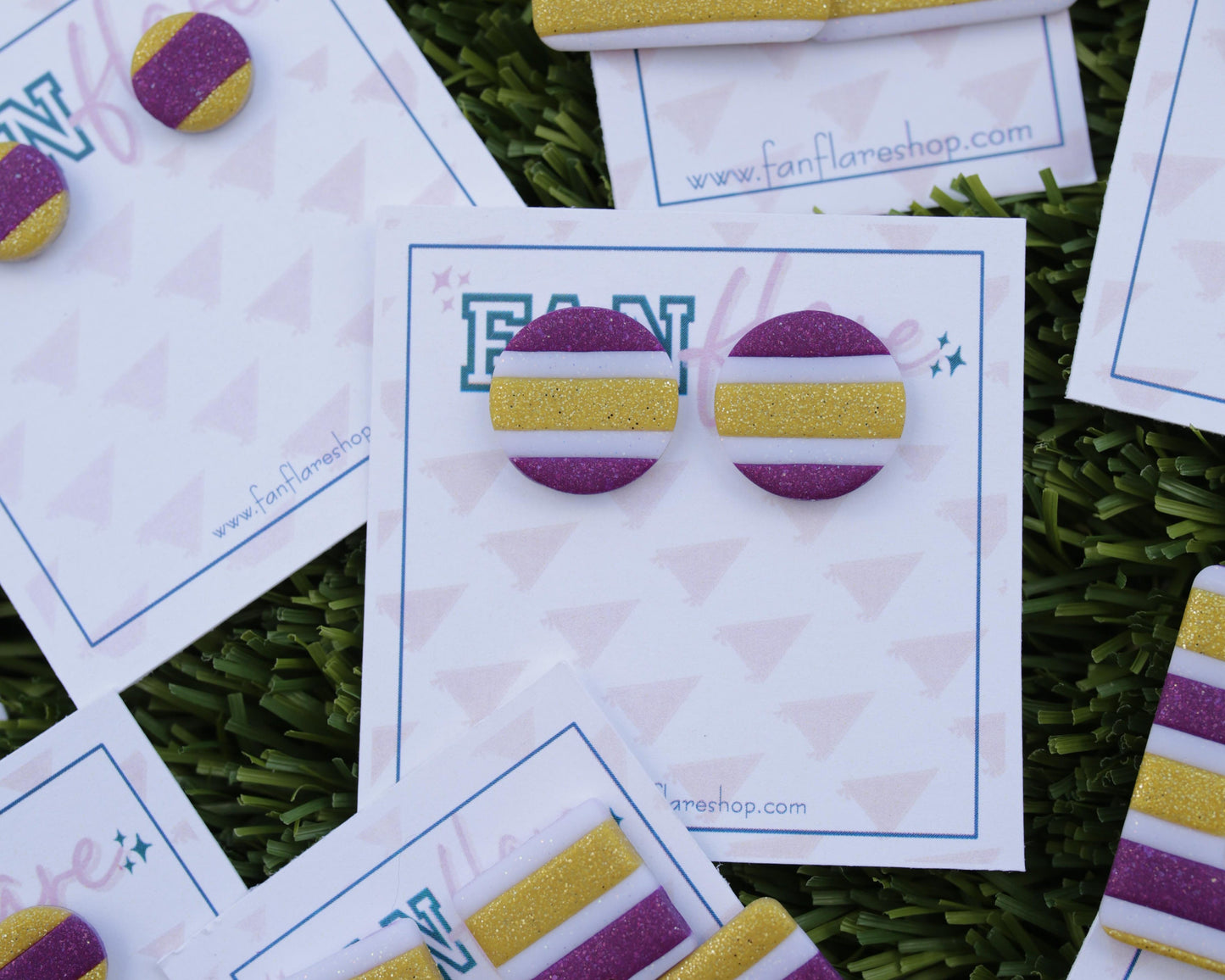 White + Purple + Gold Striped Collection | Game Day Earrings