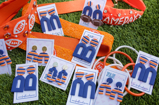 The Navy and Orange Stripe Collection | Game Day Clay Statement Earrings