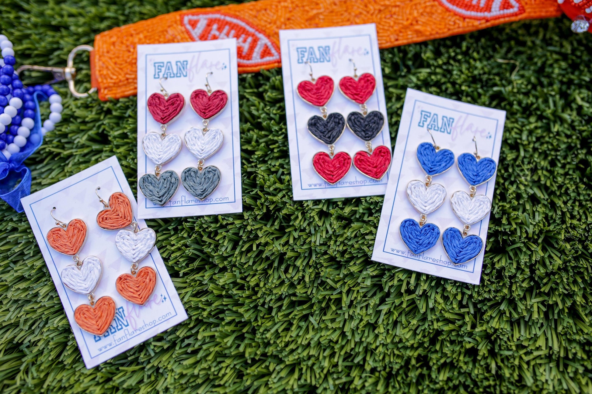 Raffia Heart Trio Earrings, Game Day Statement Earrings, Heart Earrings, Team Colors