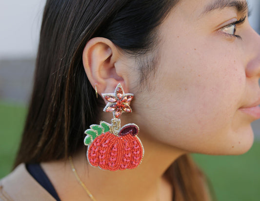 Beaded Thanksgiving Pumpkin Statement Earrings