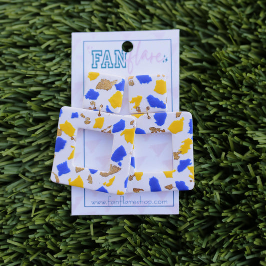 Game Day Clay Earrings, Royal Blue and Yellow Earrings