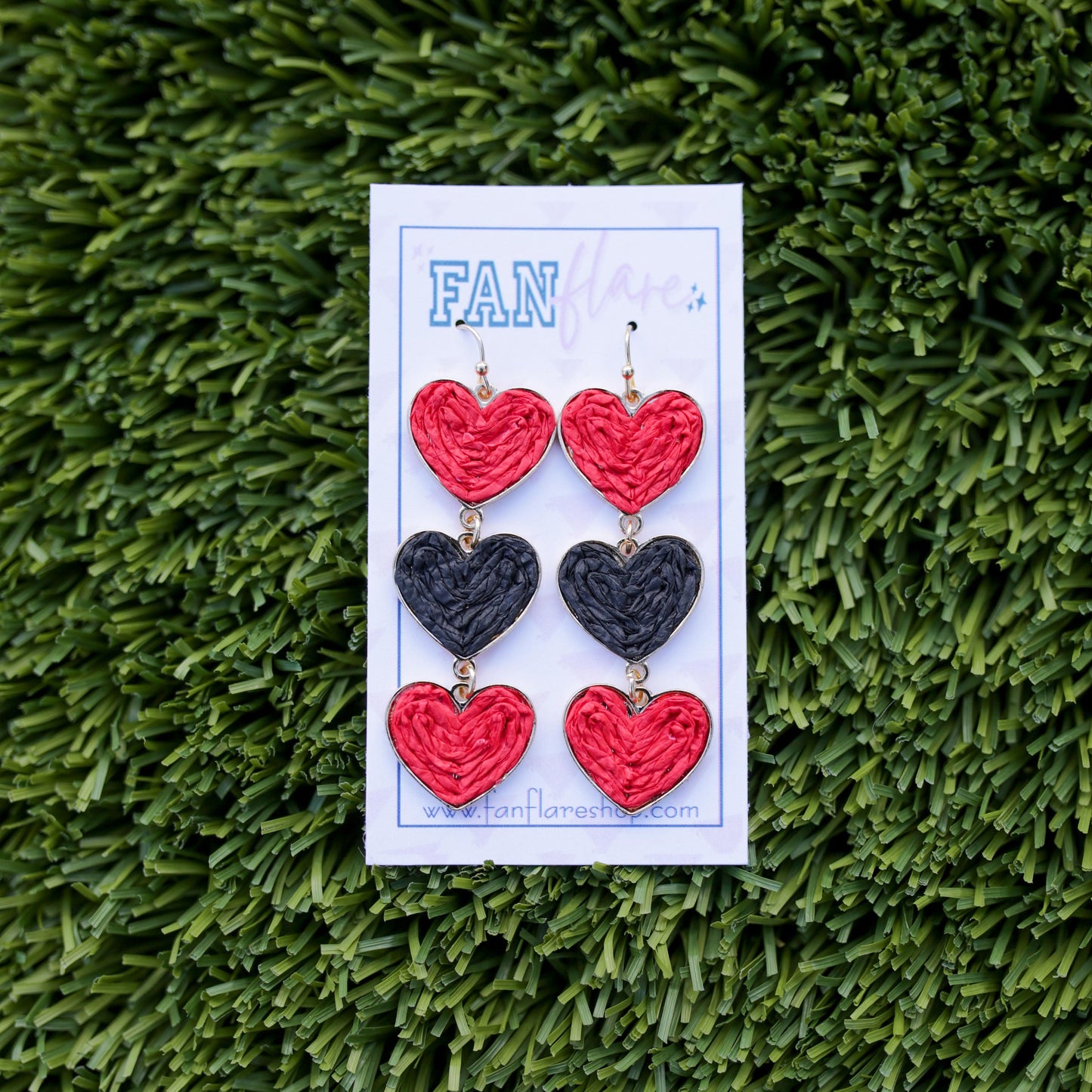 Raffia Heart Trio Earrings, Game Day Statement Earrings, Heart Earrings, Team Colors