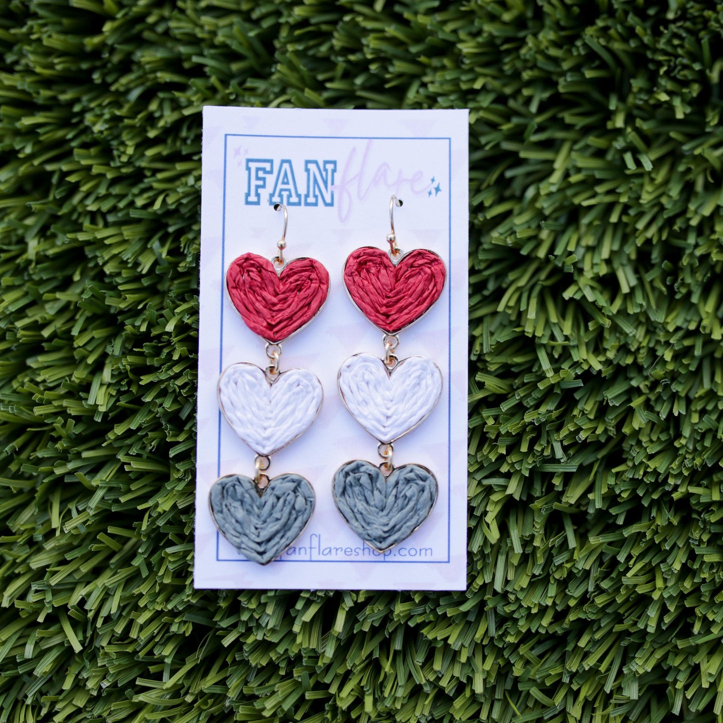 Raffia Heart Trio Earrings, Game Day Statement Earrings, Heart Earrings, Team Colors