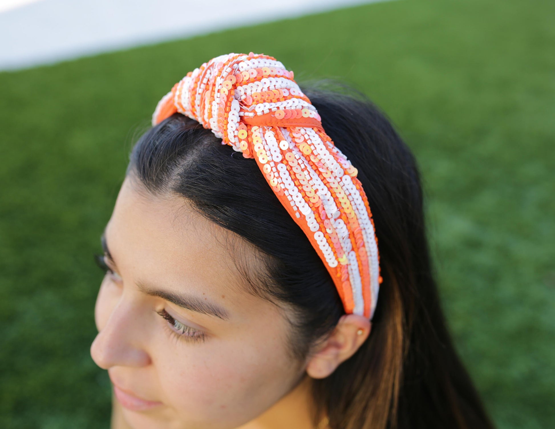 Seed Bead and Sequin Game Day Knot Headband / Team Colors