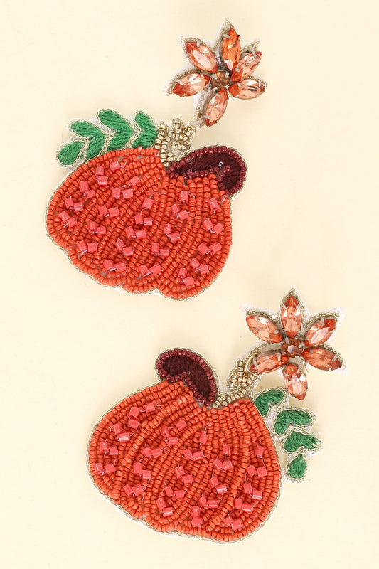 Beaded Thanksgiving Pumpkin Statement Earrings