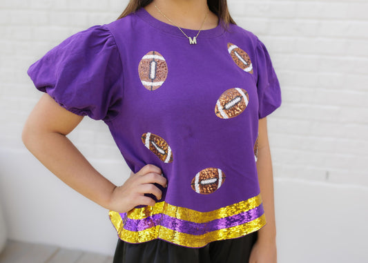 Football Sequin Patch Game Day Top