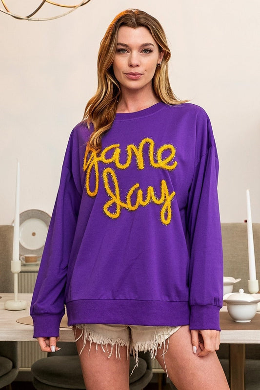 Purple + Yellow Metallic Letter Game Day Shirt