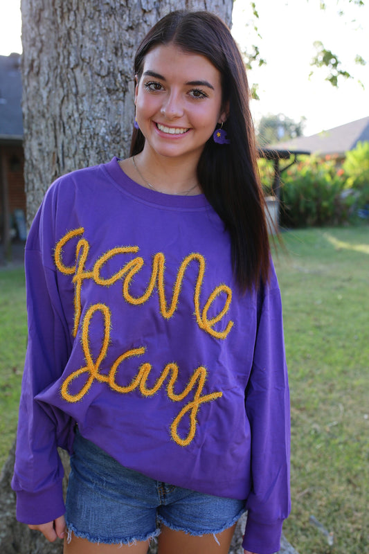 Purple + Yellow Metallic Letter Game Day Shirt