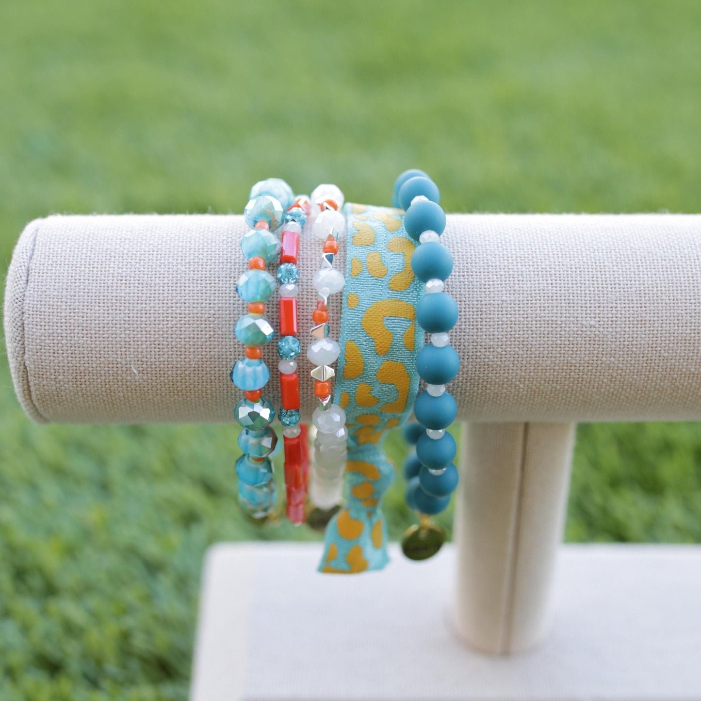 Teal Orange and White Beaded Game Day Stack - Fan Flare