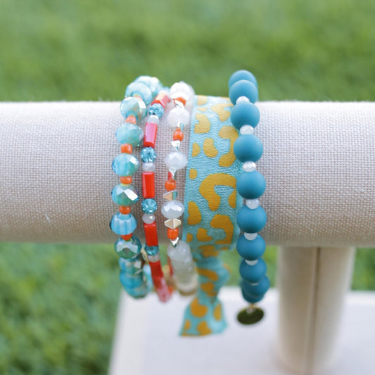 Teal Orange and White Beaded Game Day Stack - Fan Flare