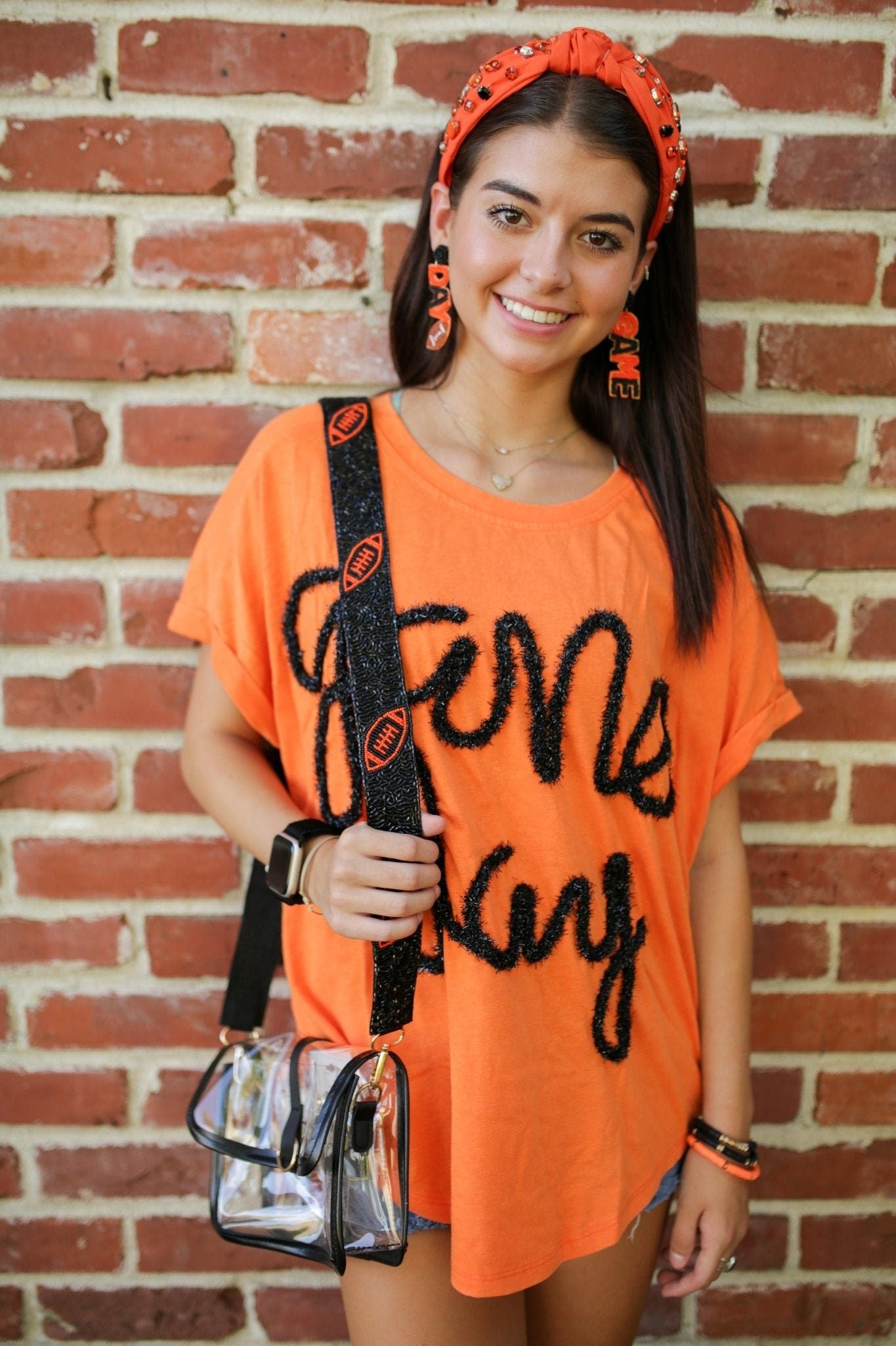 Orange + Black Metallic Letter Game Day Letter Top - Fan Flare