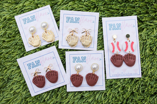 Game Day Clay Baseball Earrings / Distressed Gold Glove Earrings / Baseball Glove Earrings