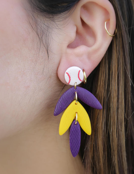 Game Day Clay Leaf Drop Baseball Earrings / Choose Your Team Colors