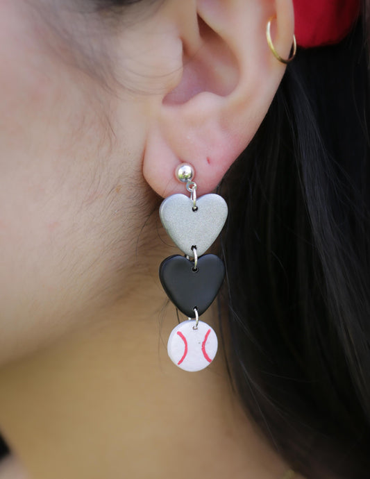 Game Day Clay Love and Baseball Earrings / Choose Your Team Colors