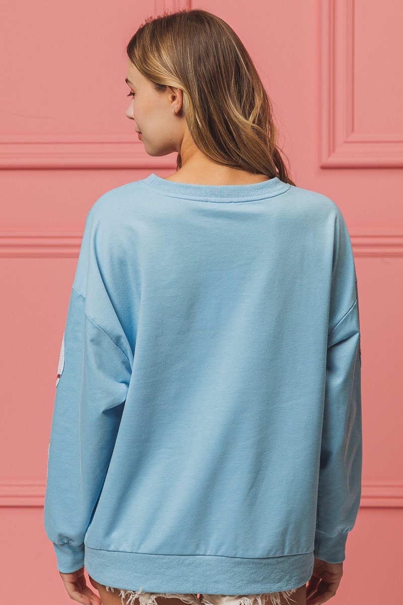 Baby Blue Sequin Baseball Long Sleeve Game Day Shirt