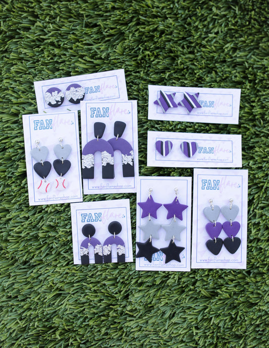 Purple Silver Black Game Day Clay Earring Collection