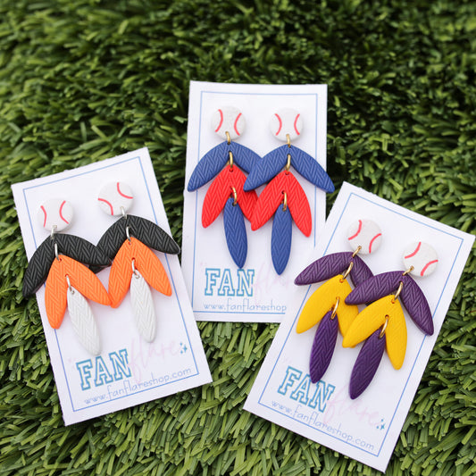 Game Day Clay Leaf Drop Baseball Earrings / Choose Your Team Colors