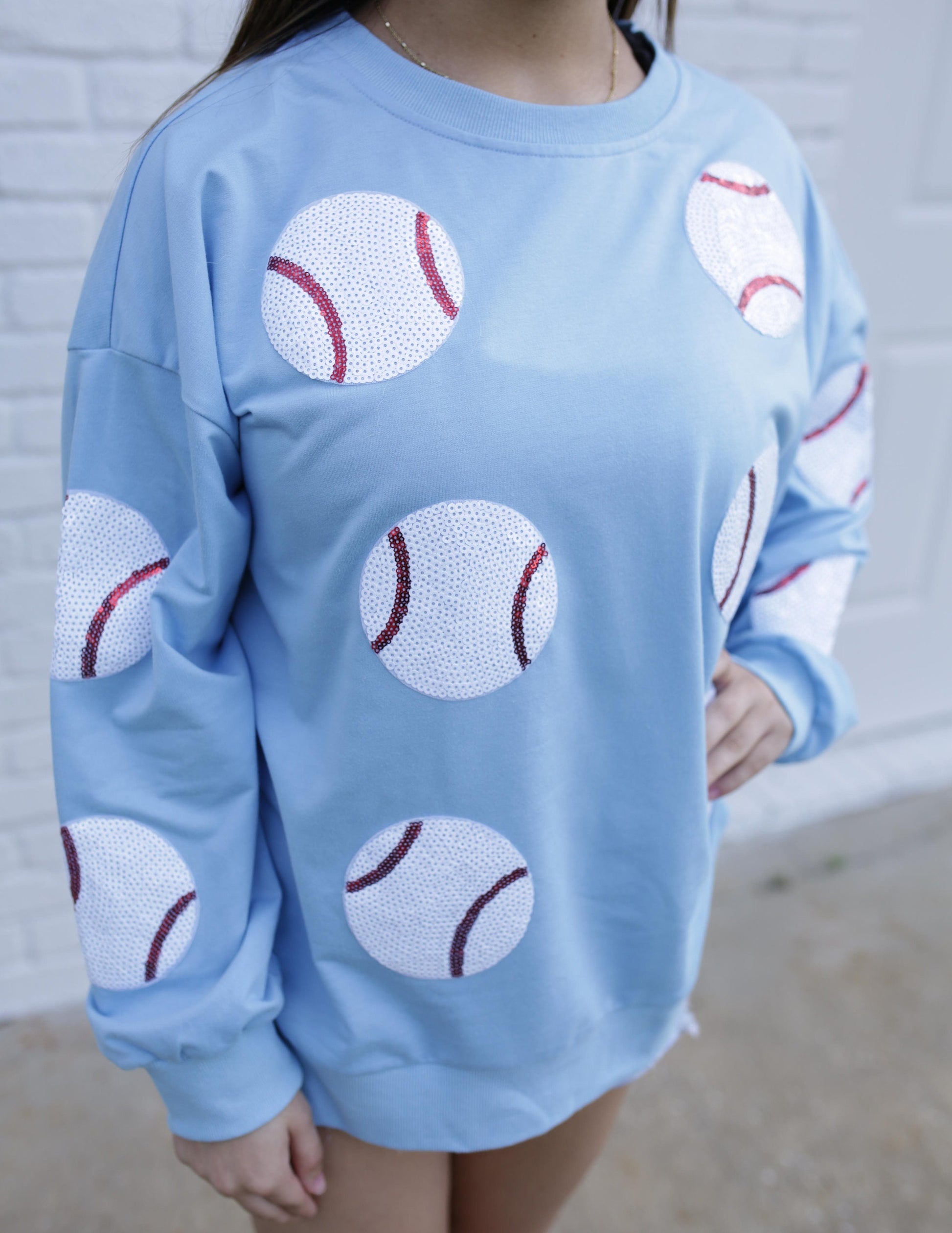 Baby Blue Sequin Baseball Long Sleeve Game Day Shirt