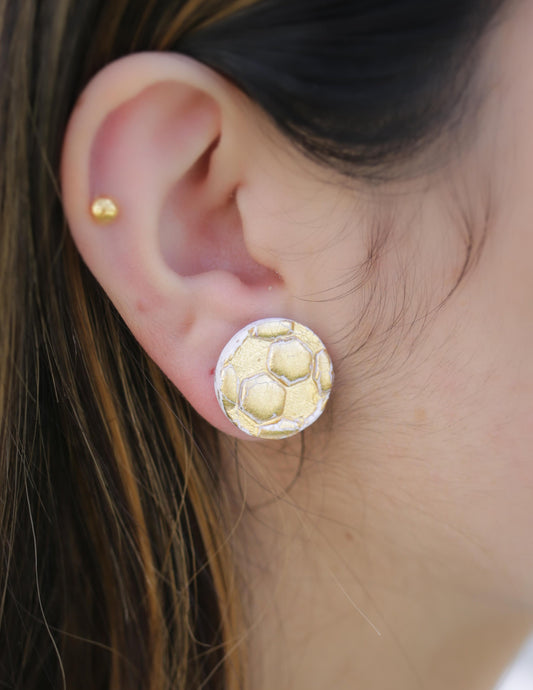 Game Day Clay Distressed Gold Soccer Earrings