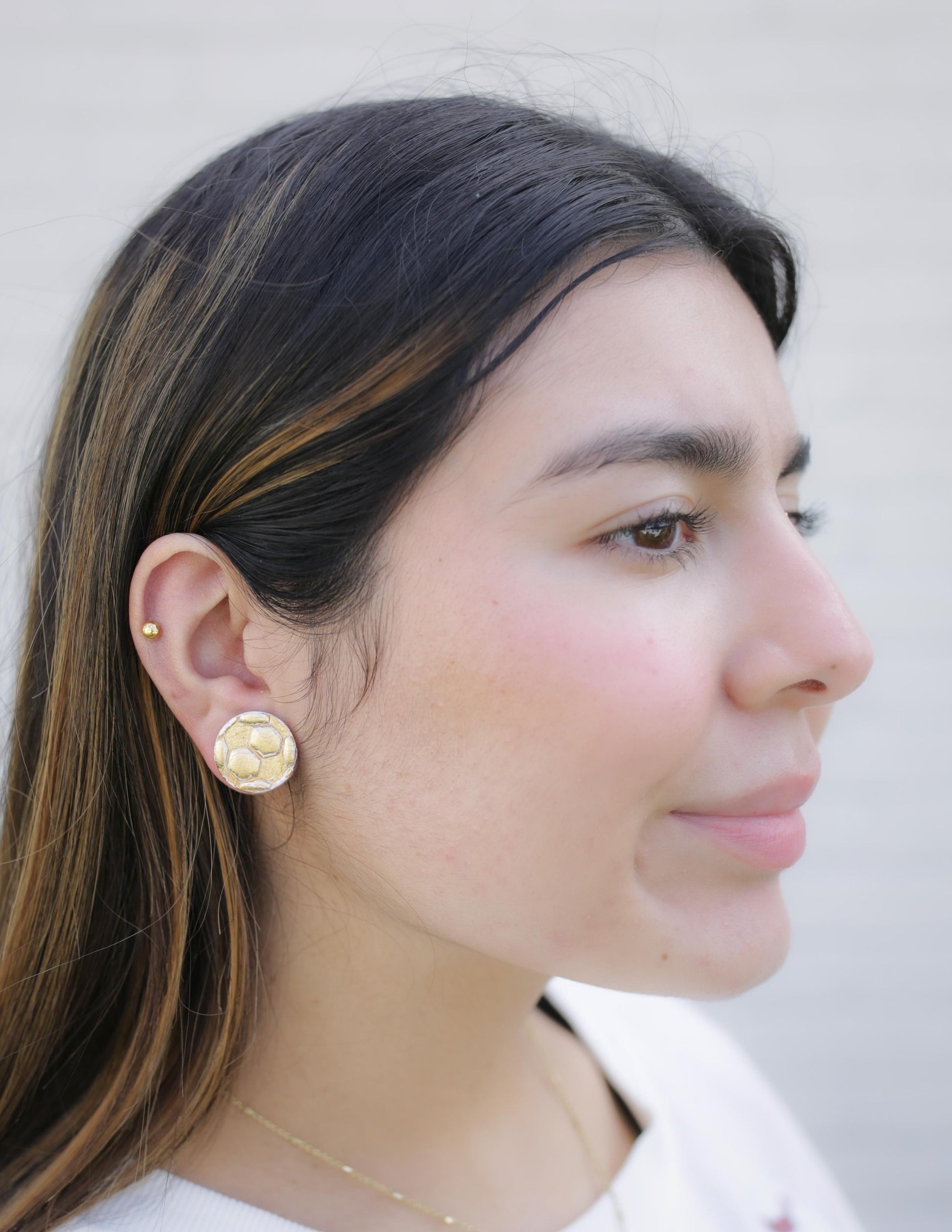 Game Day Clay Distressed Gold Soccer Earrings