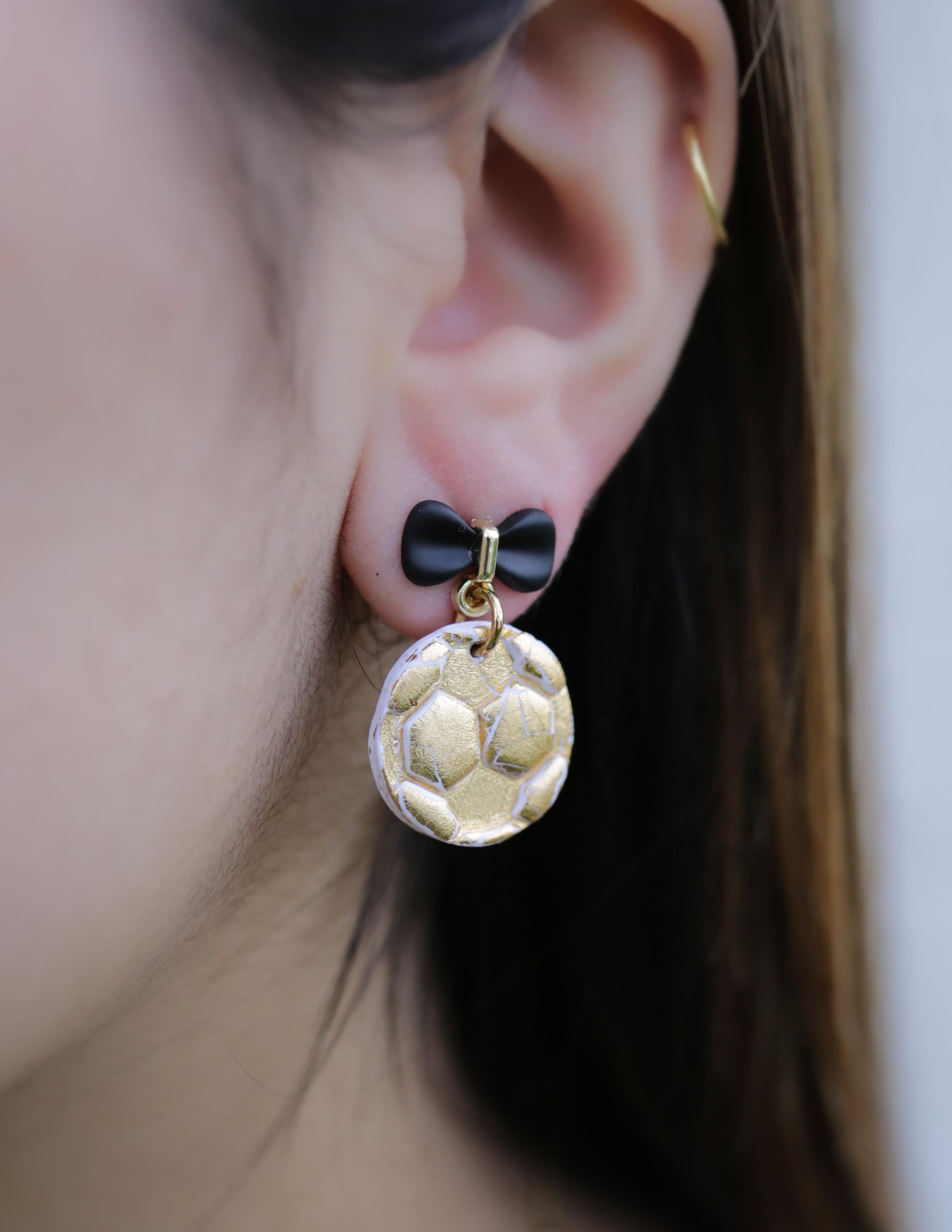 Game Day Clay Distressed Gold Soccer Earrings