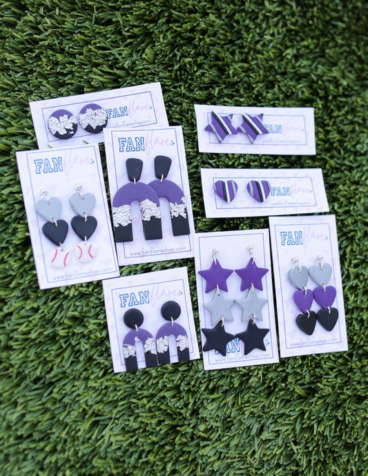 Purple Silver Black Game Day Clay Earring Collection