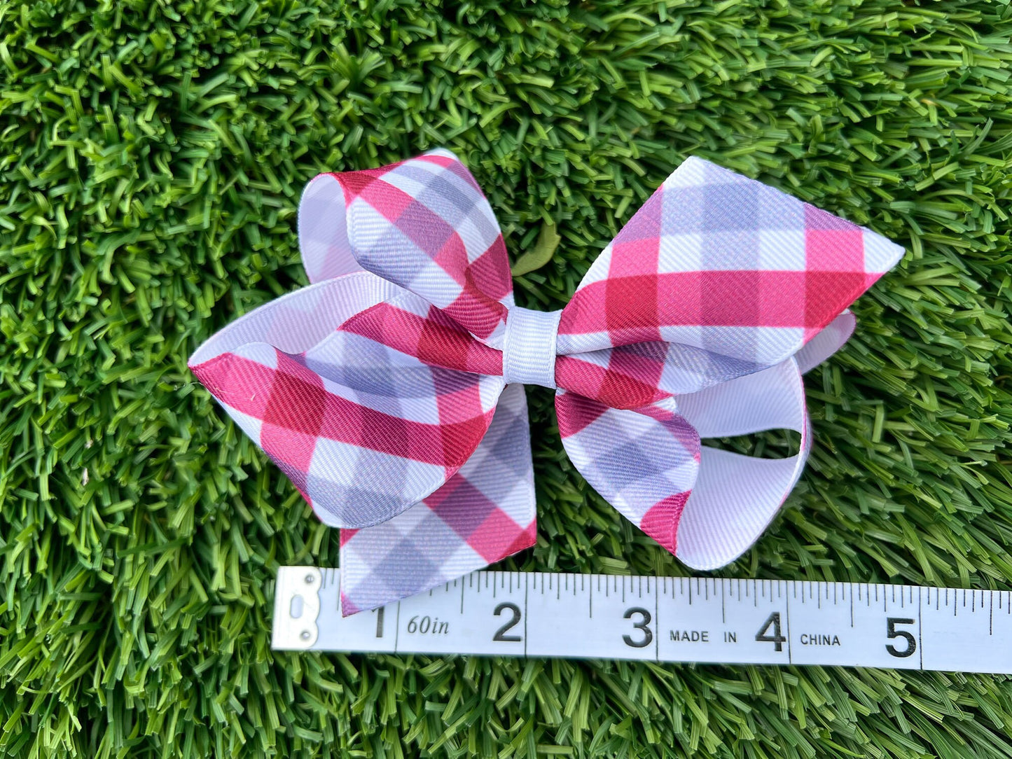 Crimson & Gray Gingham Bow / Game Day / Grosgrain